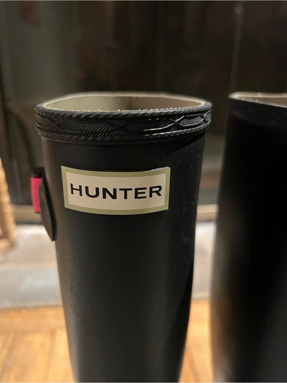 Hunter Black Tall Rain Boots with Pink Accent